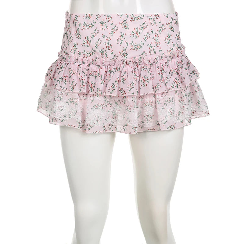 Floral Cute Chiffon Flower Print Skirt