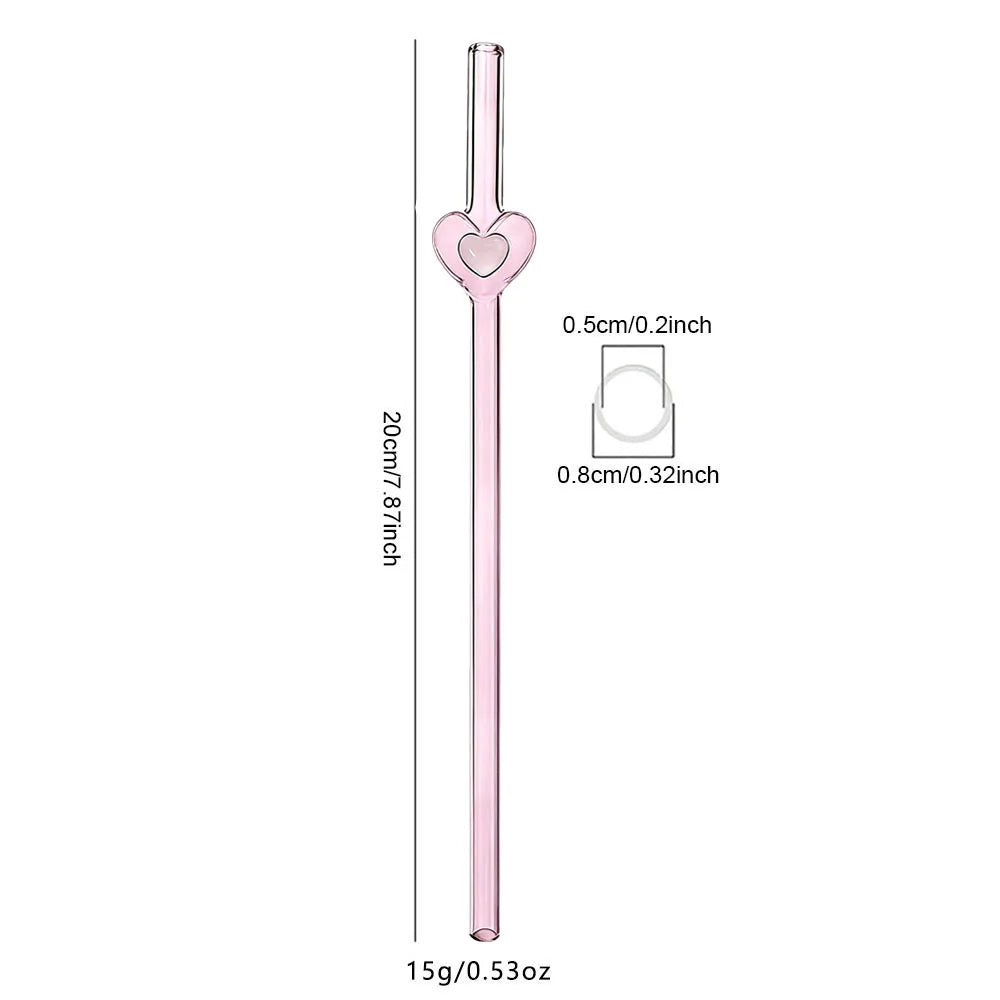 4Pcs Reusable Heart Straws Glass Straws