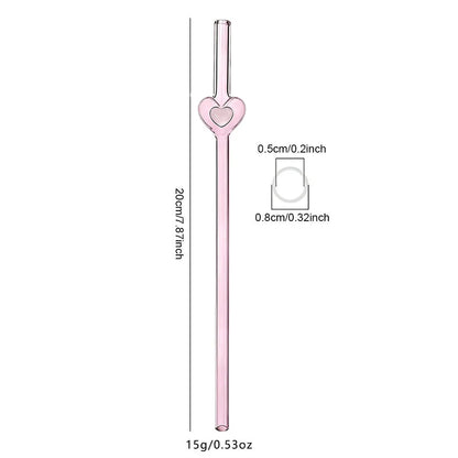 4Pcs Reusable Heart Straws Glass Straws