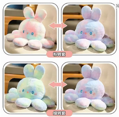 Rainbow Fluffy Flip Rabbit Octopus Plush Toy