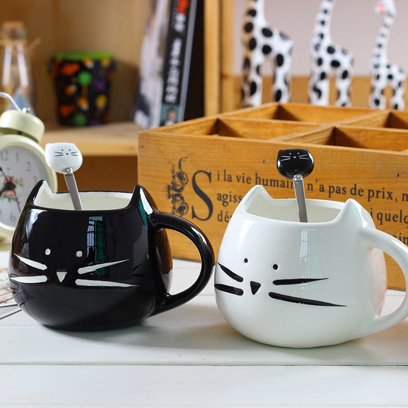 Ceramic Cute Cat Mugs With Spoon