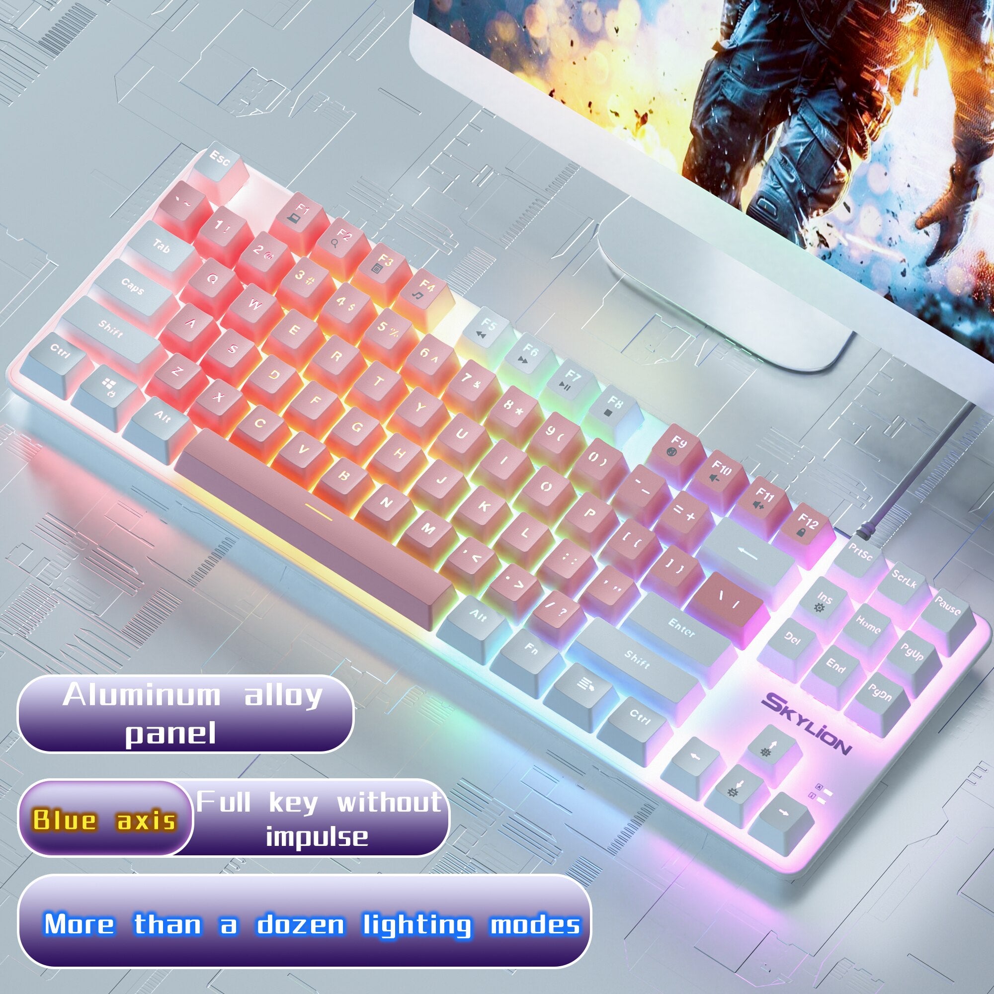 Pink & White Light Up Keyboard for Gaming – Cosy Realm